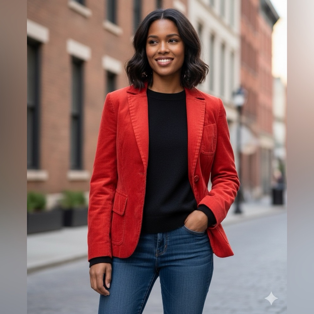 MNG by Mango Red Corduroy Blazer Women’s Size 4 Hook Closure Lined Jacket